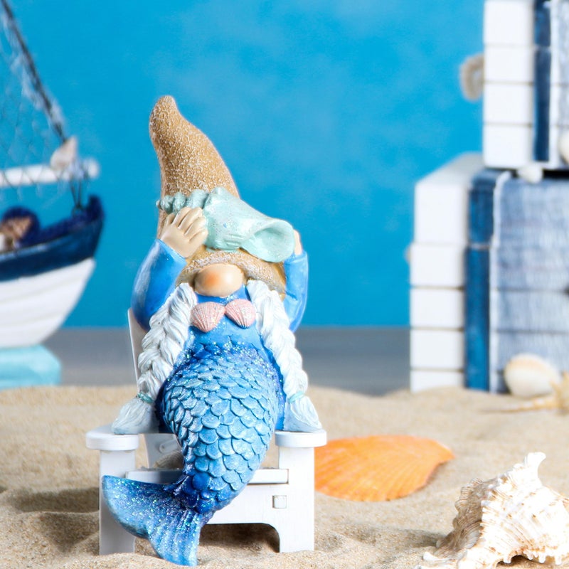 Leekung Mermaid gnome Statue Garden Decor,Beach Gnomes Figurine for Outdoor Indoor Patio Lawn Yard Porch Shelf Bookshelf Edge Table windowsill Decoration,Nautical Ocean Sculpture - Image 4